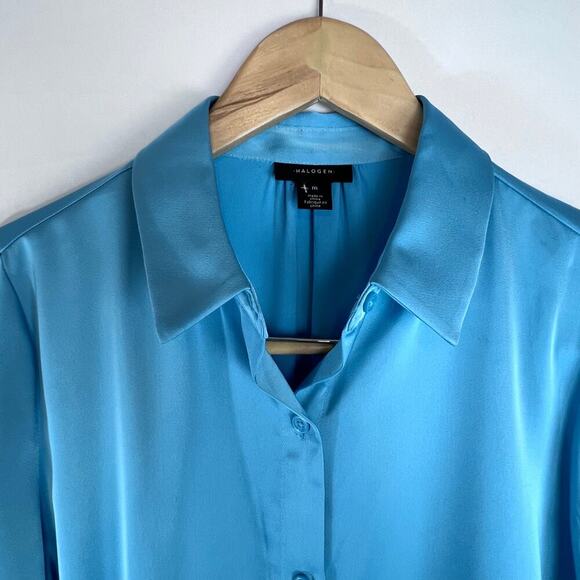 Halogen Solid Button-Up Shirt Women's Medium Blue Long Sleeve Business Career - Picture 4 of 8